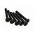 A set of six black metal countersunk head screws with hex drive sockets, arranged in a row against a white background.