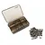 A Yeah Racing titanium screw kit for Tamiya MF-01X, featuring a grey plastic storage box with six compartments and a pile of assorted metal screws.