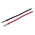 Two electrical wires, one red and one black, each with a pre-soldered bullet connector on one end and exposed tinned wire on the other.