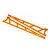 Two orange anodized aluminium wheelie bar sideplates for Traxxas RC vehicles, featuring the Traxxas logo and multiple mounting holes.