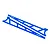 Two blue anodized aluminium wheelie bar sideplates for Traxxas RC vehicles, featuring cut-out designs and the Traxxas logo.