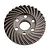 A grey machined metal differential ring gear for an RC vehicle, featuring spiral-cut teeth and a central mounting hole with five smaller bolt holes.