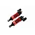 Two black and red GPM Racing piggyback shock absorbers for RC cars on a white background.