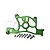 A green anodized aluminium rear spur gear cover mount for an RC car, shown with a set of included mounting screws against a white background.