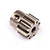 A 10-tooth metal pinion gear for RC cars, featuring a set screw hole on the side and a central shaft hole.