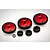 A set of Rovan metal RC gears including three large red-anodized spur gears labeled 50T, 52T, and 54T, three small black pinion gears, and a spacer.
