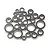 A collection of various sized metal ball bearings with black rubber seals, arranged in a pile on a white background.