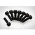 A set of eight black metal cap head screws arranged in a semi-circle on a white background.