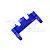 A blue anodized aluminium servo mount for RC cars by GPM Racing, featuring laser-etched branding and material specifications.