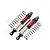 Two GPM Racing red and black adjustable aluminium RC shock absorbers with extra springs and mounting hardware on a white background.