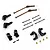 Yeah Racing conversion kit parts for Kyosho Optima Mid, including metal drive shafts, black aluminum suspension arms, turnbuckles, and small brass bushings.