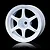 A single white six-spoke RC car rim against a black background.