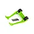 A bright green Traxxas Sledge wheelie bar assembly with two black wheels and a set of eight black mounting screws on a white background.