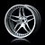 A single silver 1.9-inch RC car rim with a five-spoke design and simulated beadlock bolts on a black background.