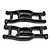 Two black RPM front lower suspension arms for Team Associated RC vehicles, shown from a top-down perspective on a white background.
