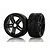 Two Jetko 1/8 scale Vertex ultra soft belted tyres mounted on black Claw rims, shown against a white background with reflections.