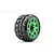 A single Jetko Tomahawk SGT belted RC tyre mounted on a bright green multi-spoke wheel against a white background.