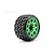 A single Jetko 3.6 inch Rockform SGT belted RC tyre mounted on a bright green metal Claw rim against a white background.