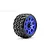 A single Jetko 3.6 inch Rockform SGT belted RC tyre mounted on a blue metal Claw rim, isolated on a white background.