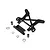 Losi black aluminium front shock tower and associated mounting hardware including spacers and nuts on a white background.