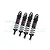 Four black GPM Racing aluminium RC shock absorbers arranged in a row against a white background.