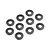 A set of ten small black cone washers arranged on a white background.