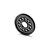 A black composite spur gear for RC cars, featuring a circular design with multiple lightening holes and fine gear teeth.