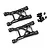 Two black aluminium RC rear suspension arms with mounting hardware on a white background.