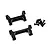 Two black aluminium bumper mounts and a set of small black screws for RC cars on a white background.