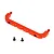 A red anodized aluminium front roll cage support brace for an RC car, accompanied by two small black screws on a white background.