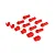 A set of red nylon RC sway bar mounts and rod ends arranged on a white background.
