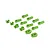 A set of bright green nylon RC sway bar mounts and rod ends arranged on a white background.