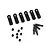 HPI Racing Savage XS adjustable upper arm set components including six plastic rod ends, seven ball studs, and four threaded metal shafts.
