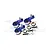Three blue anodized aluminium 25T servo horns with ball joints, screws, and washers on a white background.