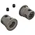 Two ARRMA steel differential CVD outdrive cups and two small grub screws on a white background.