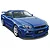 A studio render of a blue Nissan Skyline R34 GT-R Nismo model car, shown from a high-angle front three-quarter view.