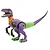 A Velociraptor plastic model kit painted in purple, green, and orange Evangelion-themed colors, standing on a white background.