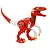 A red and white Velociraptor plastic model kit inspired by Evangelion, featuring unique decals and a stylized design against a white background.