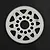 A white Delrin 96T 64dp spur gear for RC cars, featuring a lightweight design with triangular and circular cutouts, centered on a black textured background.