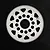 A white Delrin 90T spur gear for RC cars, featuring a circular design with weight-reduction holes, set against a black textured background.