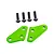 Two green anodized aluminium steering block arms and four black machine screws on a white background.