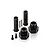 Rovan black aluminium reinforced front axle kit components including axle shafts, wheel hexes, pins, and screws on a white background.