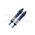 Two GPM Racing blue and black adjustable aluminium RC shock absorbers on a white background with a faint GPM logo watermark.