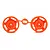 Two bright orange Tamiya RC buggy front rims still attached to their plastic parts tree on a white background.