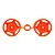 Two bright orange RC buggy rear rims attached to a central plastic sprue tree on a white background.