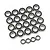 A collection of various sizes of rubber shielded metal ball bearings arranged on a white background.