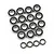 A collection of nineteen rubber-shielded ball bearings arranged on a white background.