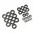 A collection of various sized rubber shielded ball bearings arranged on a white background.