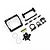 A set of black aluminium RC motor mount parts, including a frame, brackets, screws, and washers on a white background.