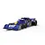 A 1/32 scale Scalextric Tyrrell P34 slot car in blue and yellow livery with number 4, featuring the iconic six-wheel design.